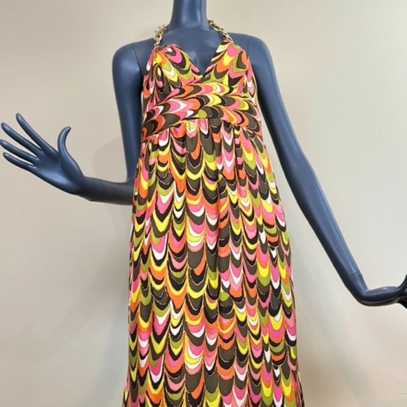 MILLY NY GOLD CHAIN HALTER MAXI DRESS - Picture 3 of 12